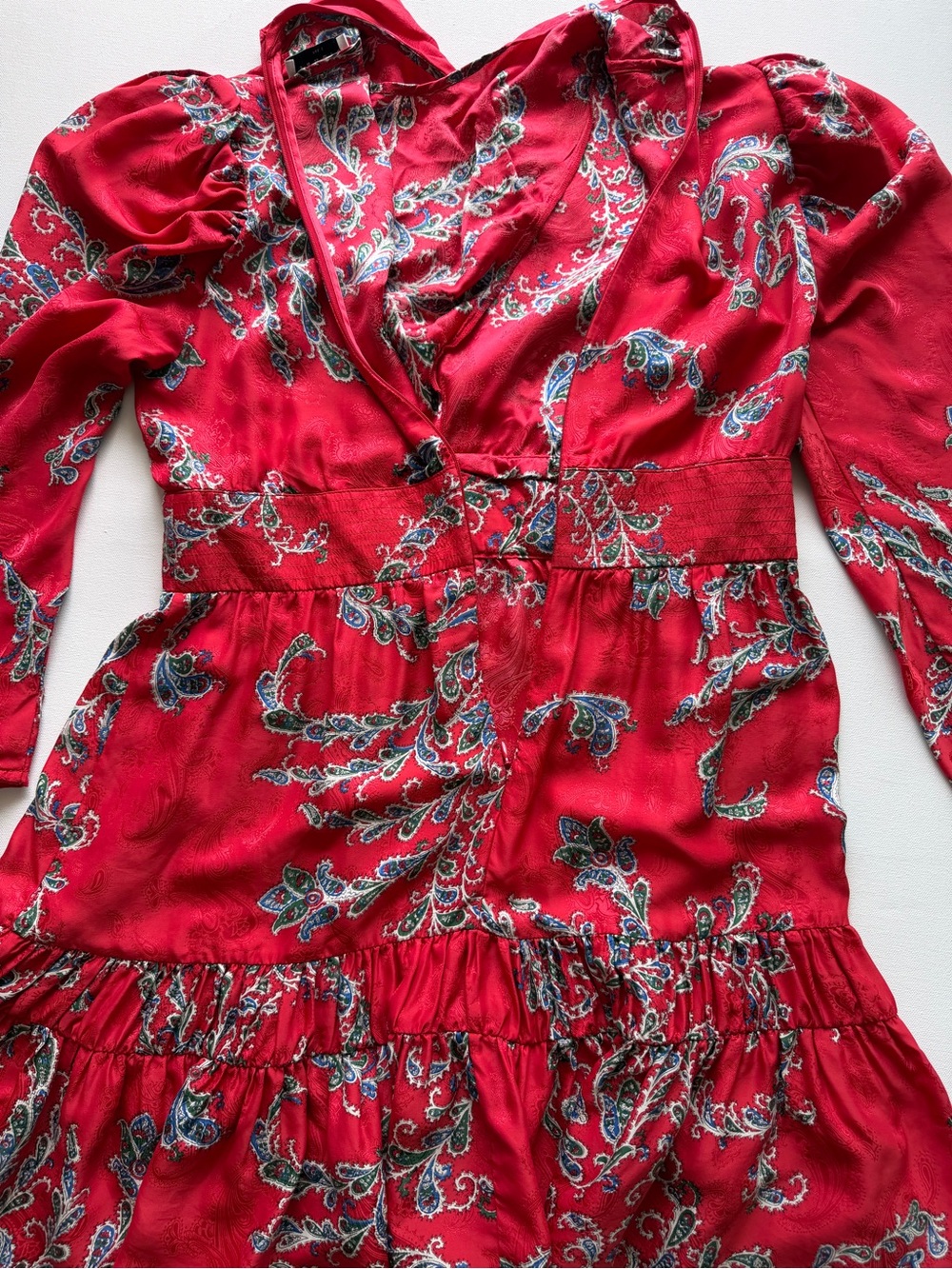 Sandro Tali Red Printed & Draped Satin-Jacquard Mini Dress, Size 40 - Picture 11 of 11